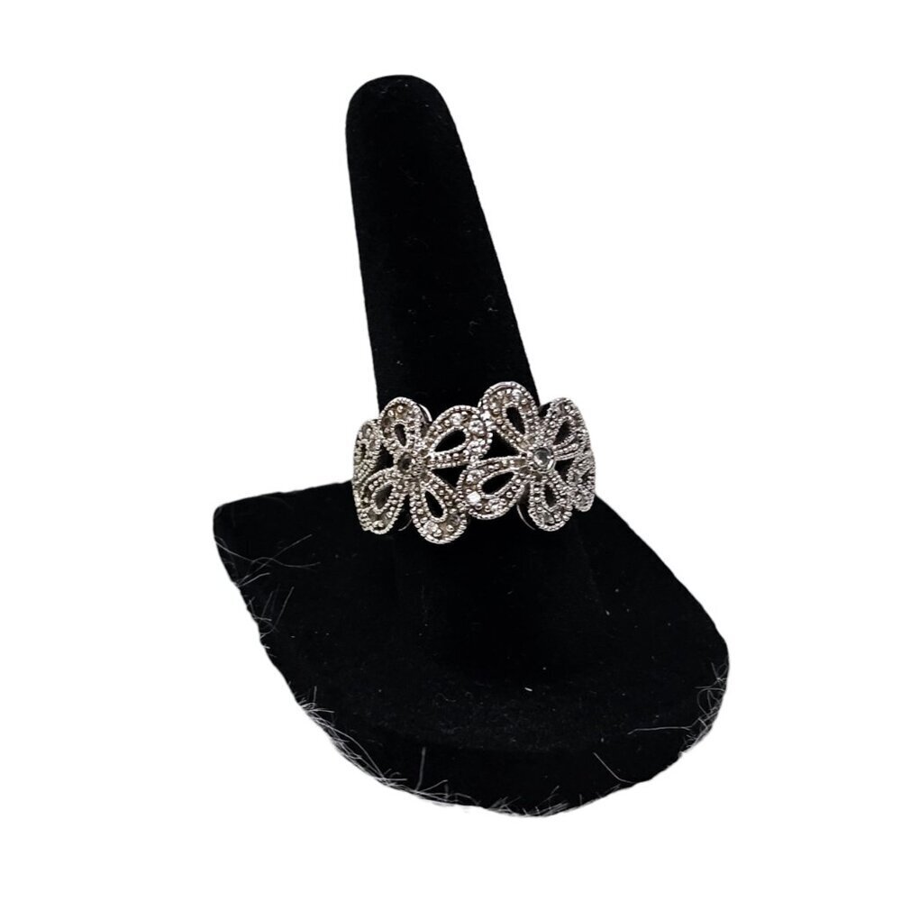 Lia Sophia Vintage Silver Tone Floral Rhinestone Ring